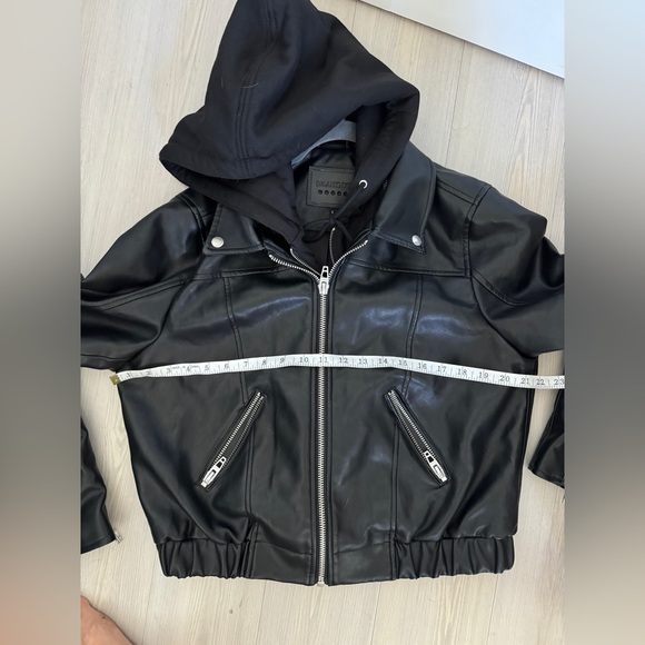 BLANKNYC Faux Leather Bomber Jacket with Removable Hood in Bankroller Size L - Picture 13 of 15